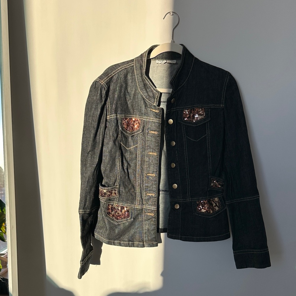 Cache Black Denim Jacket with Sequin Accents - image 1